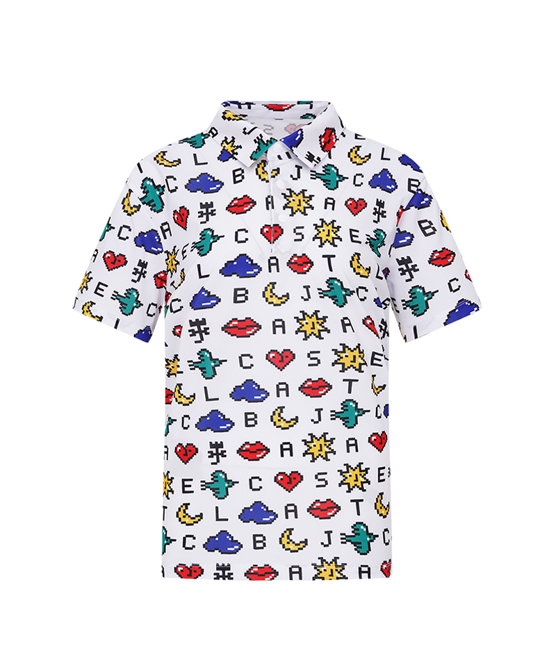 Castelbajac Men's Pixel Print Polo T-Shirt - 2 Colors