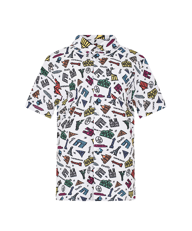 Castelbajac Men's PARIS Pattern Mesh Shirt - White