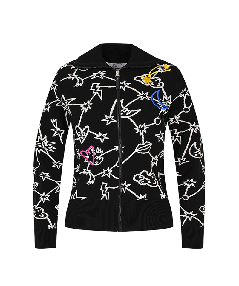 Castelbajac Women's Big Collar Pattern Zip-Up Cardigan - Black