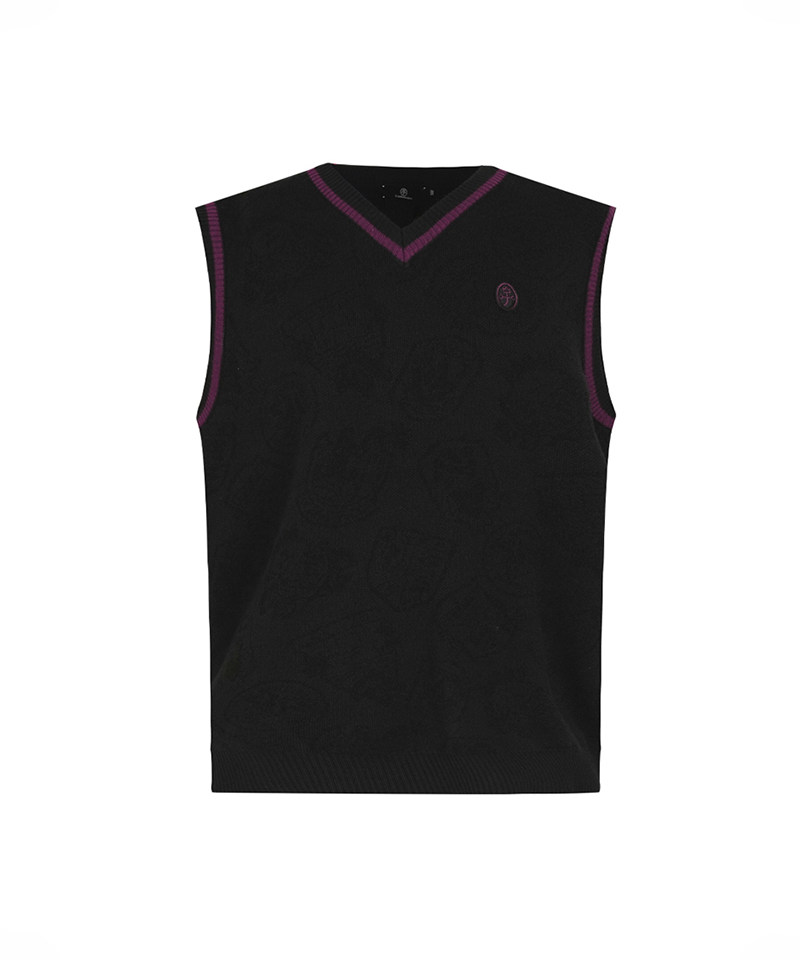 Castelbajac Men's Emblem Pattern Jacquard Knit Vest - Black