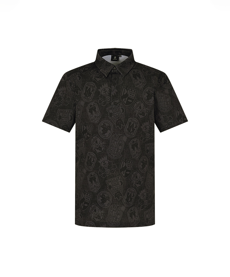 Castelbajac Men's Full-Print Short-Sleeve Collared T-Shirt - Black
