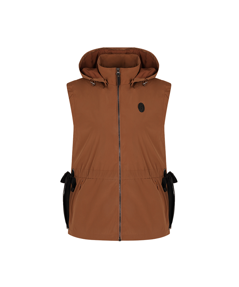 Women's Detachable Hooded Zip-Up Vest - Brown