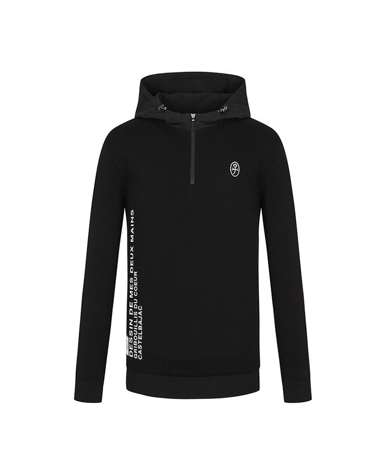Castelbajac Men's Woven Hooded Half-Zip T-Shirt - Black