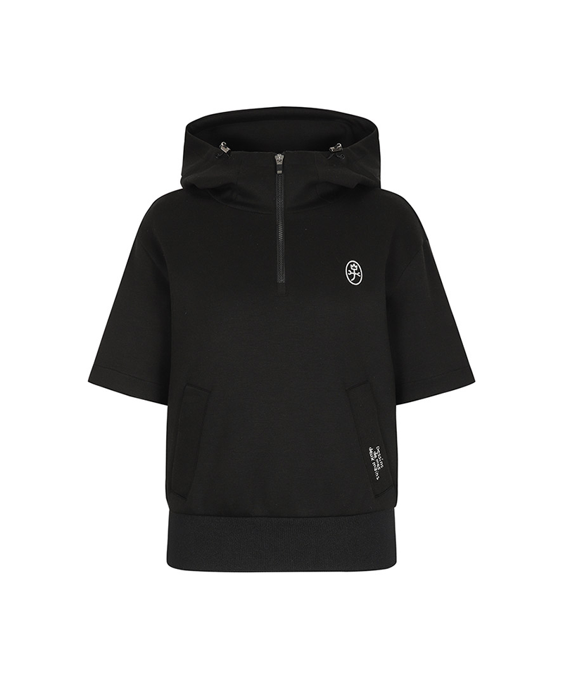 Castelbajac Women's Short-Sleeve Jersey Half-Zip Hooded T-Shirt - Black