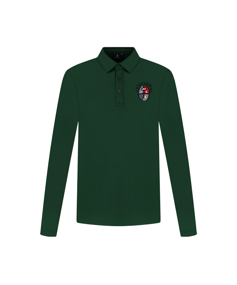 Men's Embroidered Point Basic Collar T-Shirt - Green