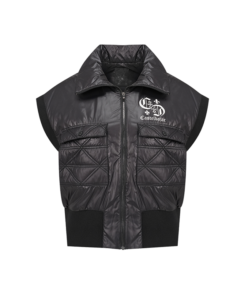 Castelbajac Women's Black Line Glossy Quilted Point Padded Crop Vest - Black