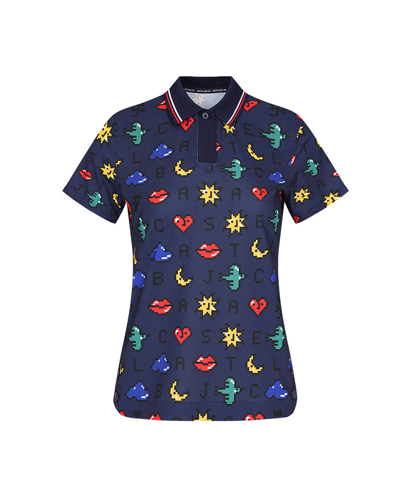 Castelbajac Women's Pixel Pattern Collared T-shirt - Navy
