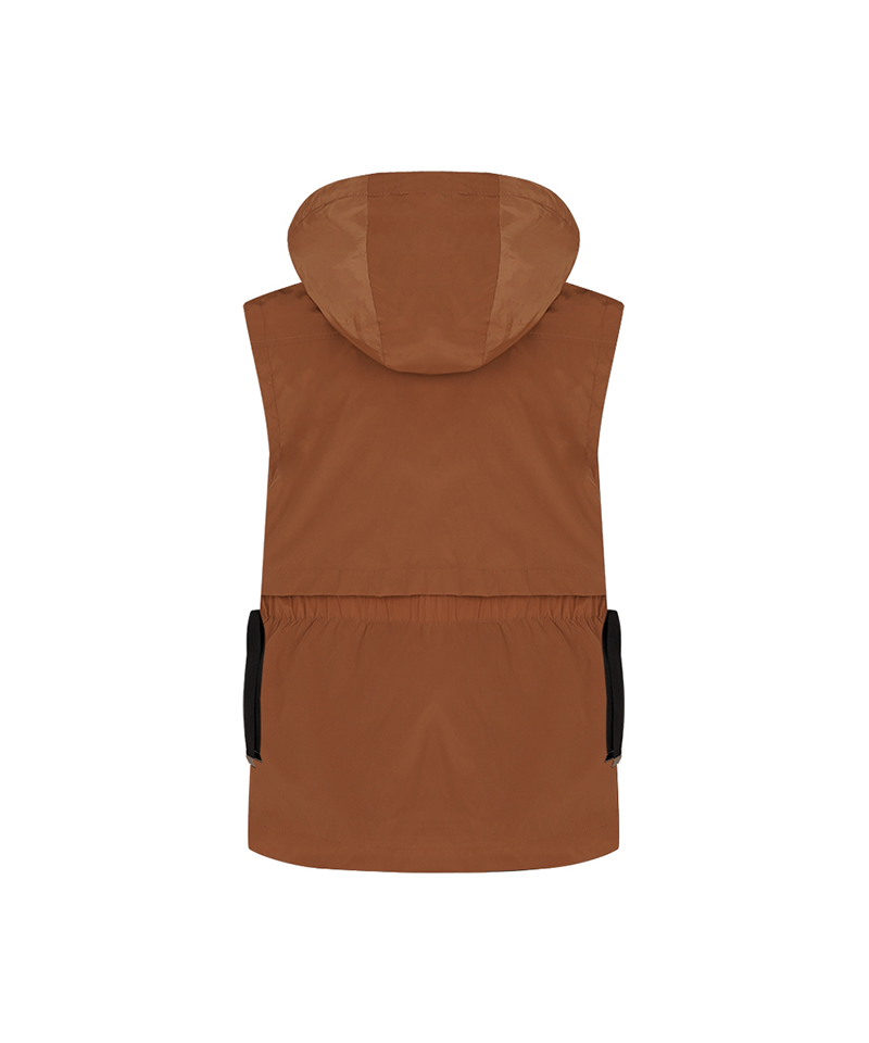 Women's Detachable Hooded Zip-Up Vest - Brown