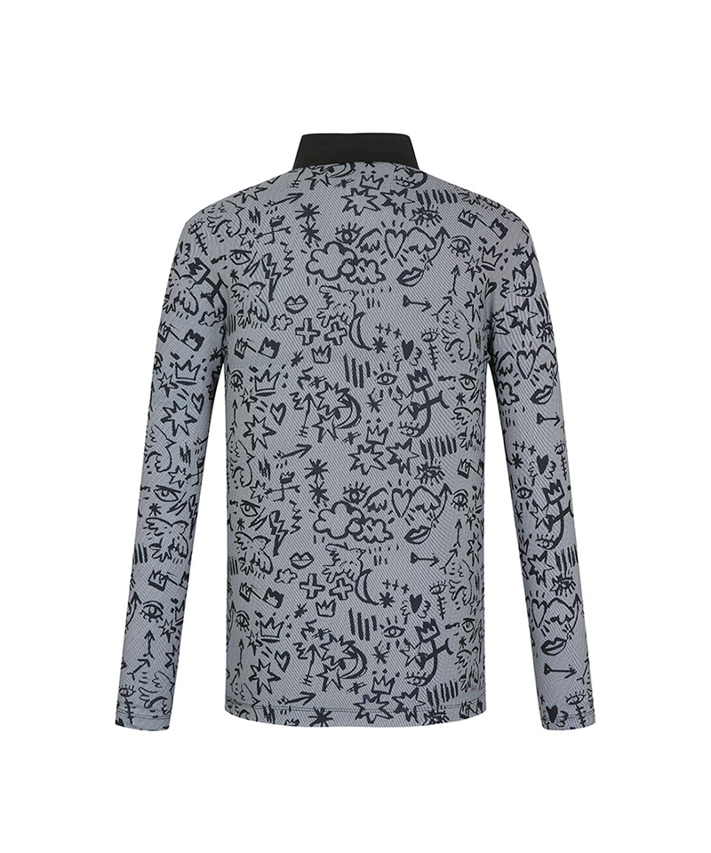 Castelbajac Men's Seasonal Pattern Long-Sleeve Collared T-Shirt - Black