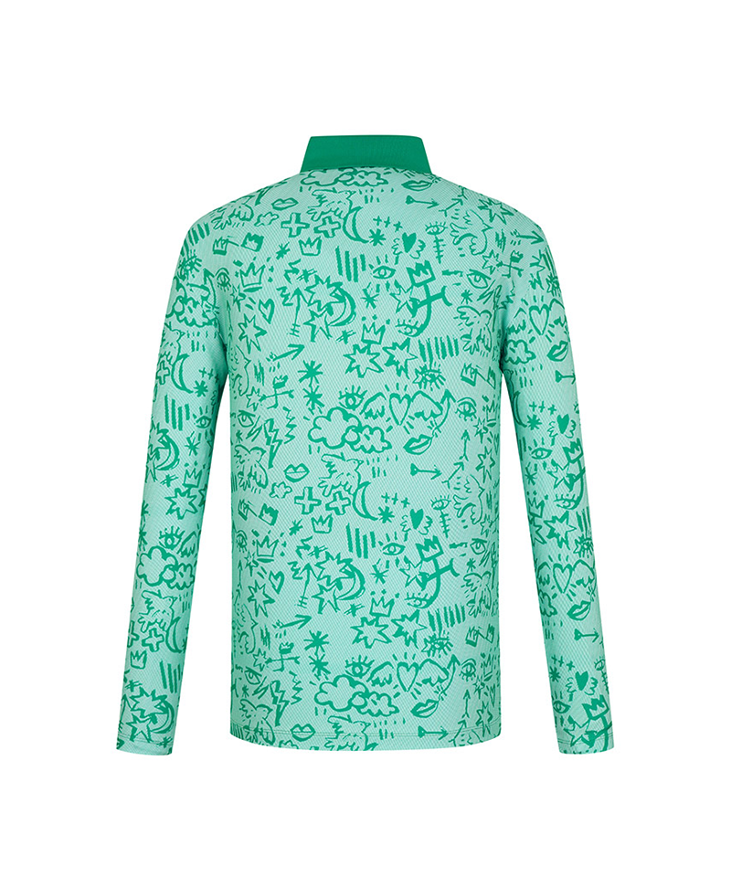 Castelbajac Men's Seasonal Pattern Long-Sleeve Collared T-Shirt - Green