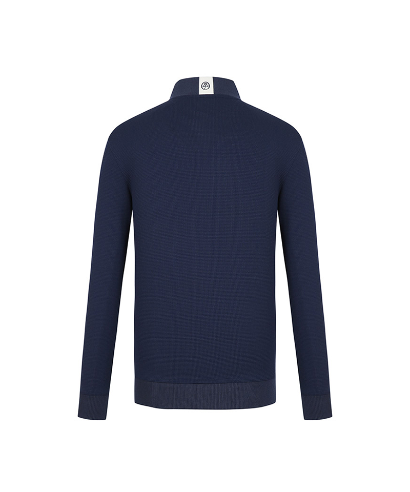 Castelbajac Men's High-Neck Half-Zip T-Shirt in Textured Fabric - Navy