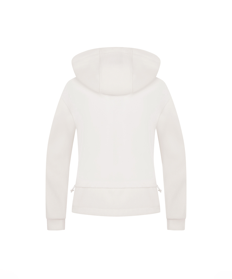 Women's Black Line Embroidery Point Mix Hooded Zip-Up - White
