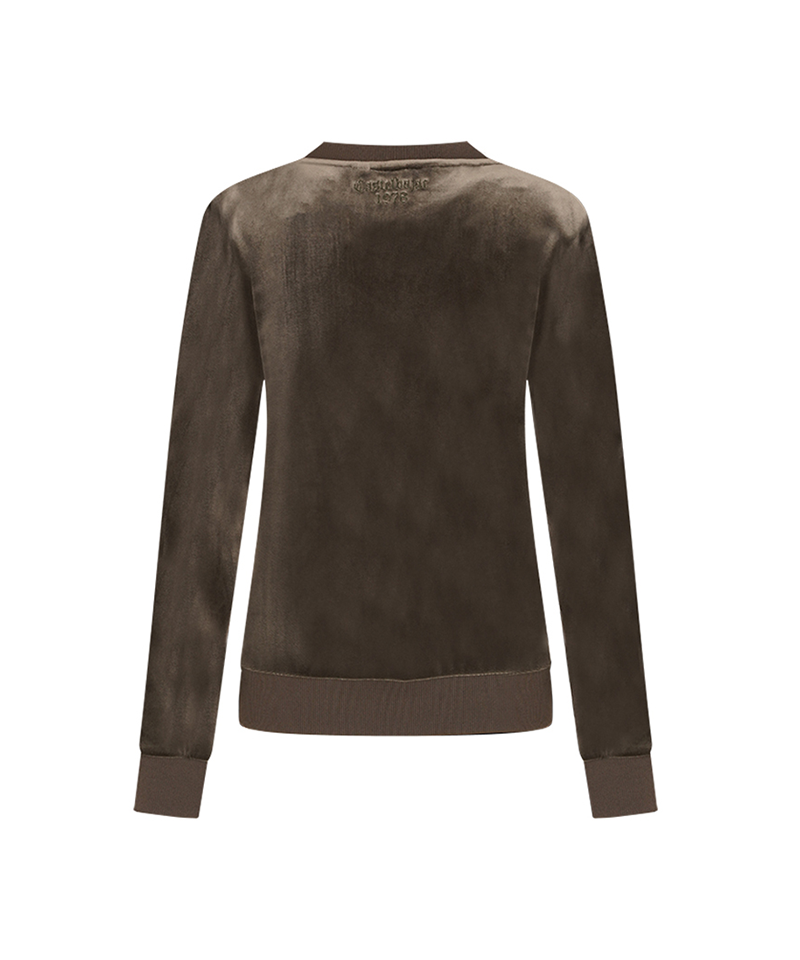 Castelbajac Women's Black Line Symbol Embroidered Velvet Man-to-Man T-Shirt - Khaki