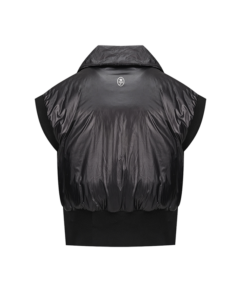 Castelbajac Women's Black Line Glossy Quilted Point Padded Crop Vest - Black