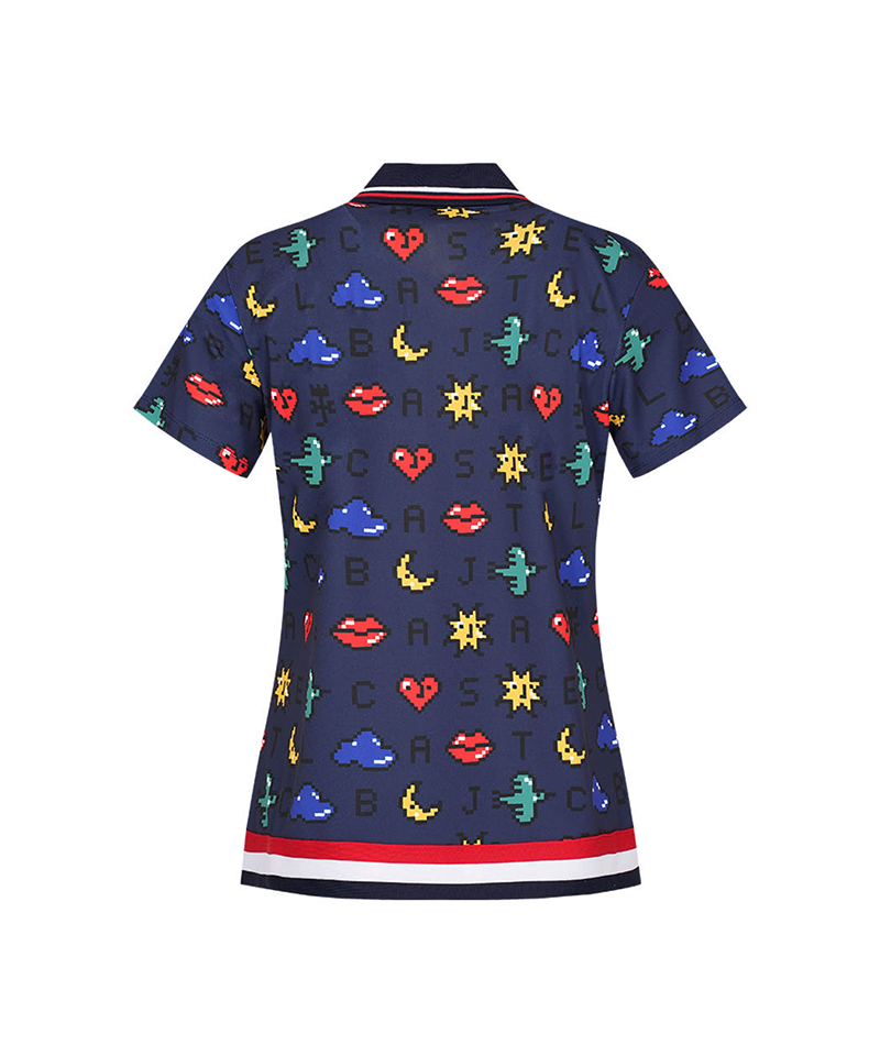 Castelbajac Women's Pixel Pattern Collared T-shirt - Navy
