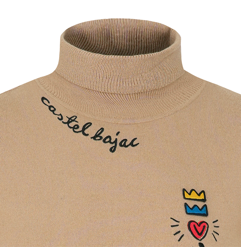 Castelbajac Women's Basic Embroidered Point Mock Neck Knit - Beige