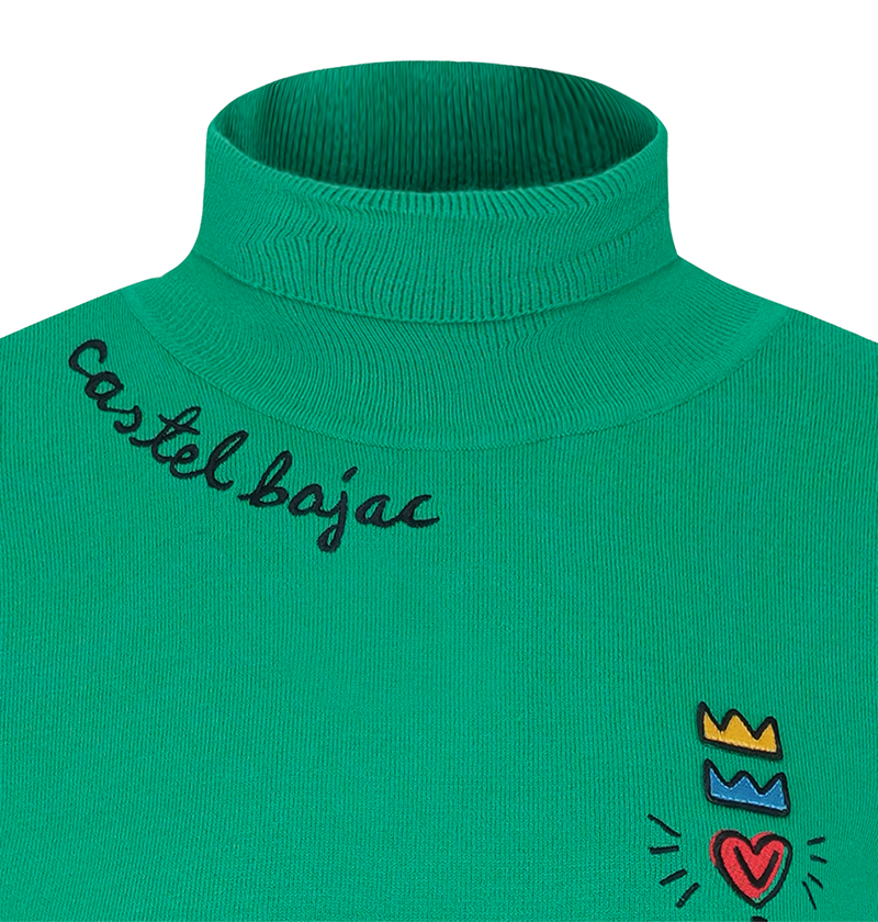 Castelbajac Women's Basic Embroidered Point Mock Neck Knit - Green