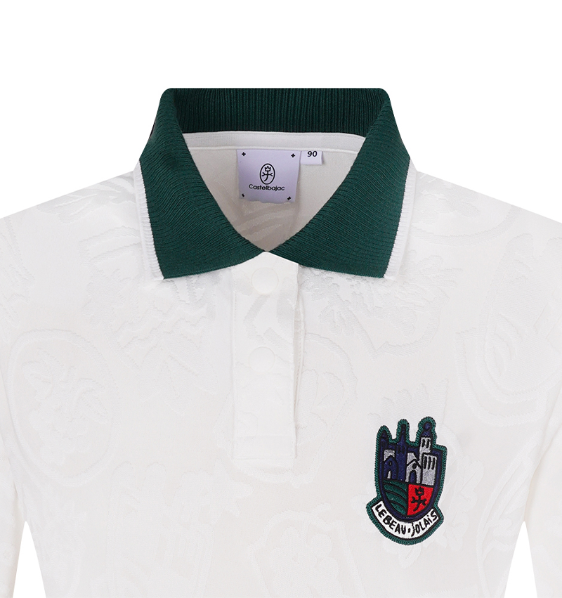 Women's Full-Length Pattern Color Block Collar T-Shirt - White