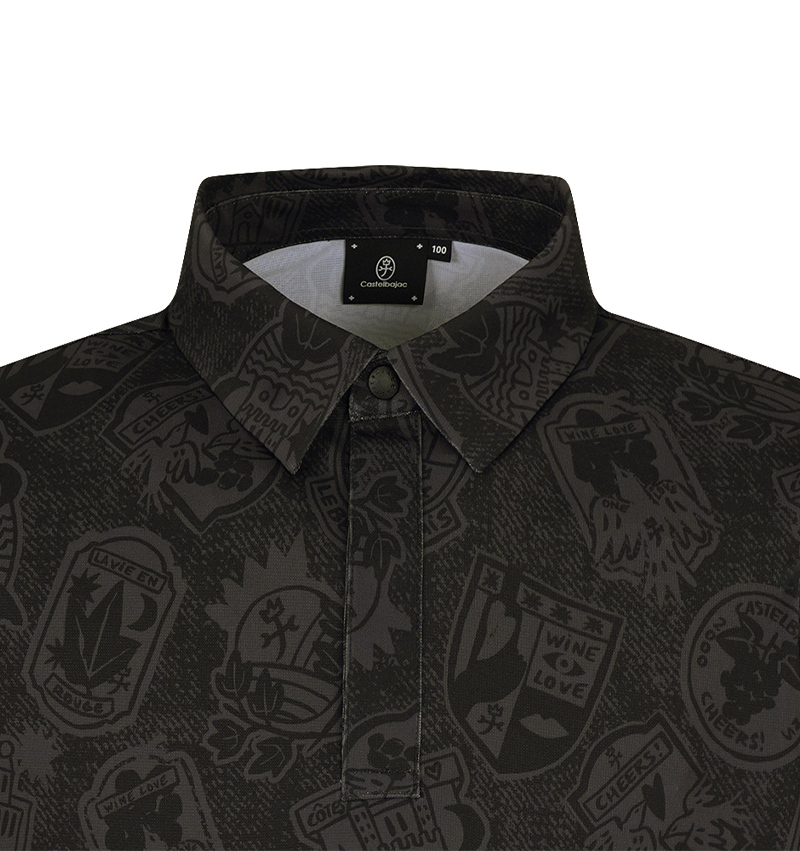 Castelbajac Men's Full-Print Short-Sleeve Collared T-Shirt - Black
