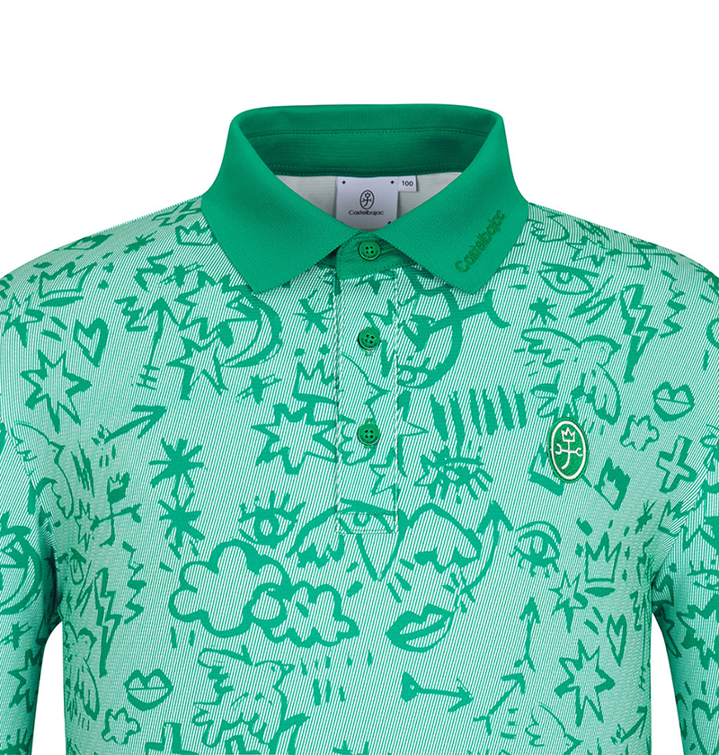 Castelbajac Men's Seasonal Pattern Long-Sleeve Collared T-Shirt - Green