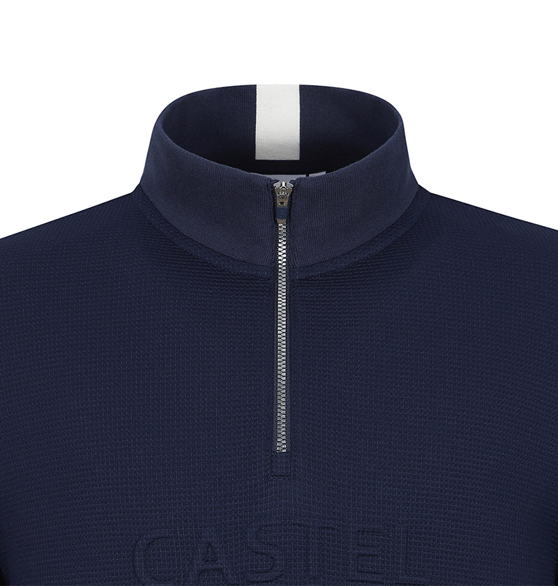Castelbajac Men's High-Neck Half-Zip T-Shirt in Textured Fabric - Navy