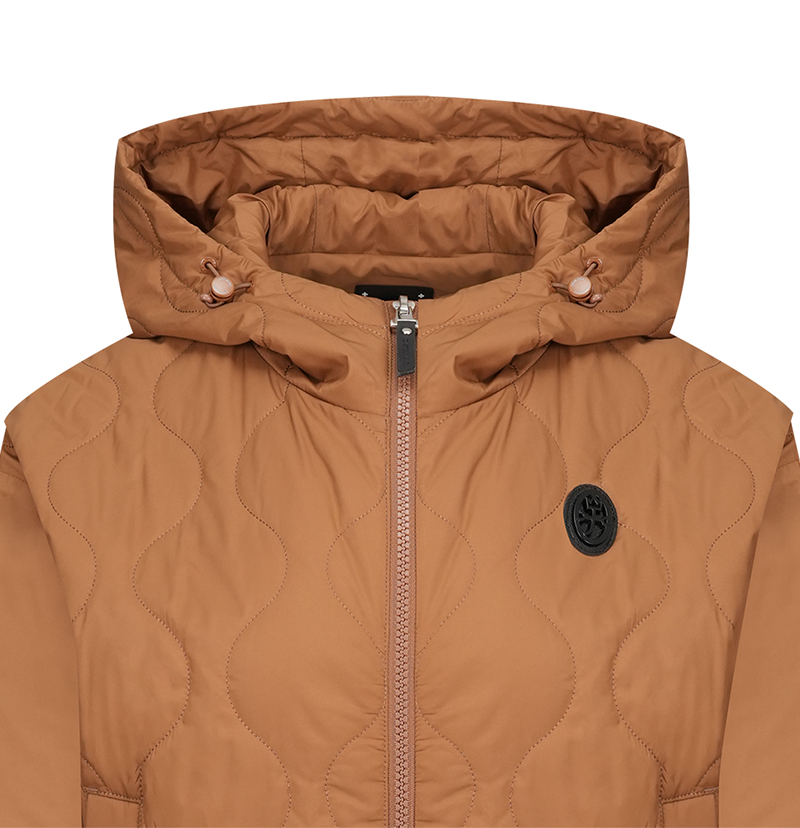 Women's Quilted Hooded Padded Jumper - Brown