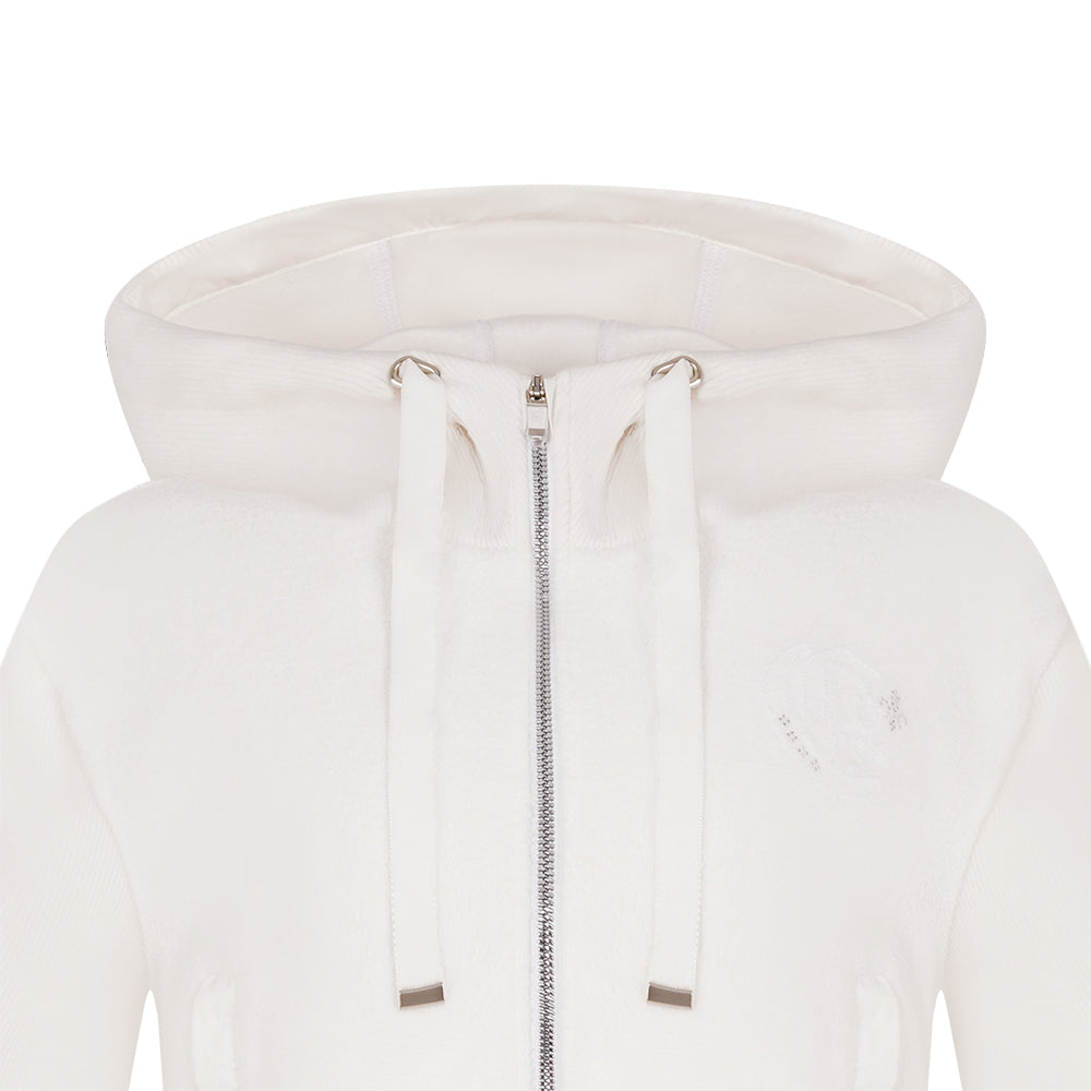 Women's Black Line Embroidery Point Mix Hooded Zip-Up - White