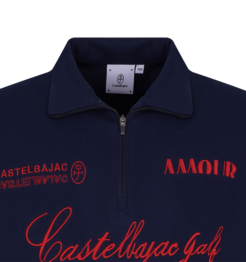 Castelbajac Men's Printed Half-zip Fleece T-shirt - Navy