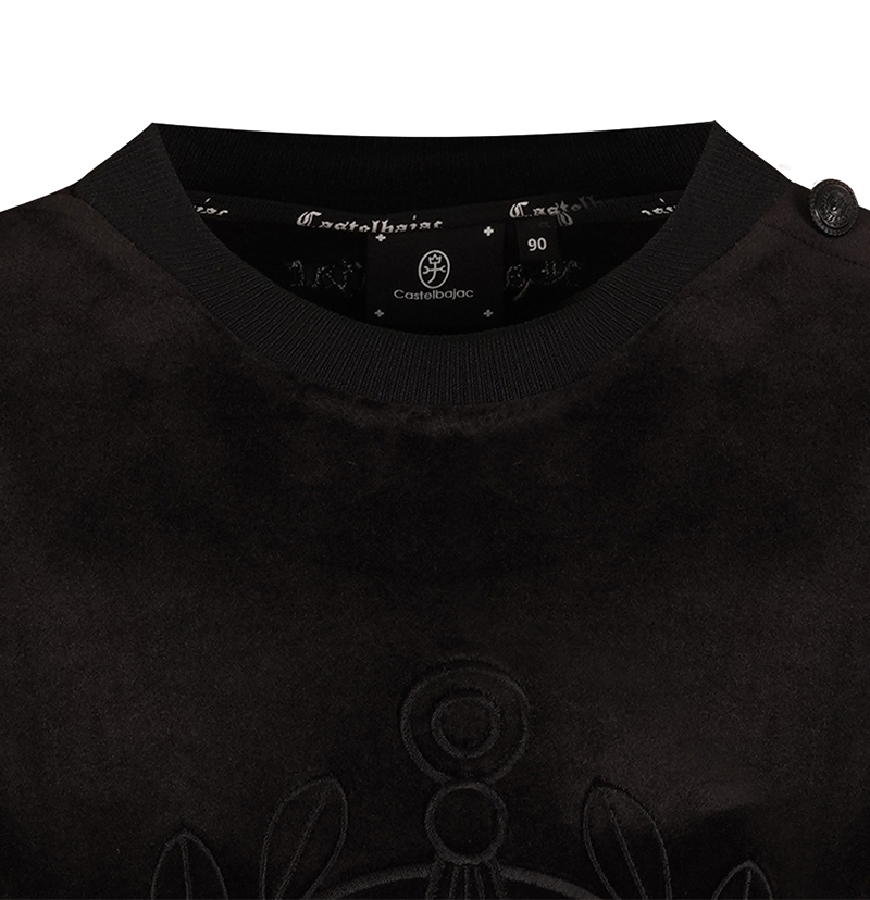 Castelbajac Women's Black Line Symbol Embroidered Velvet Man-to-Man T-Shirt - Black
