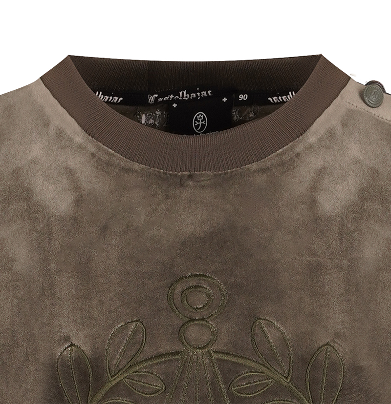 Castelbajac Women's Black Line Symbol Embroidered Velvet Man-to-Man T-Shirt - Khaki
