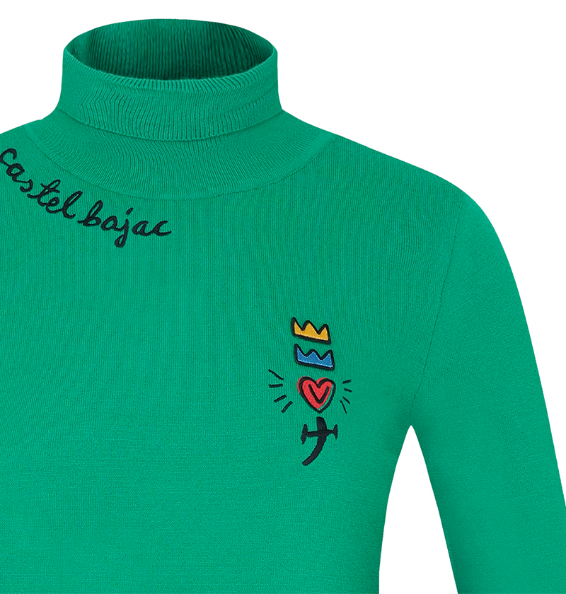 Castelbajac Women's Basic Embroidered Point Mock Neck Knit - Green
