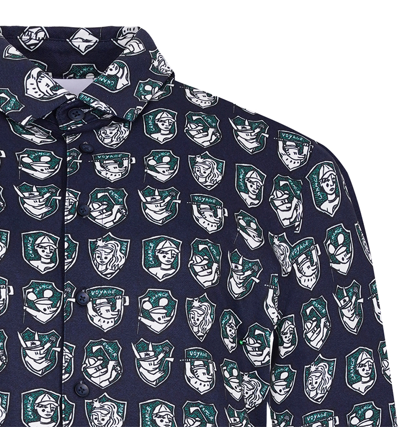 Castelbajac Men's Full-Length Pattern Jersey Shirt - Navy