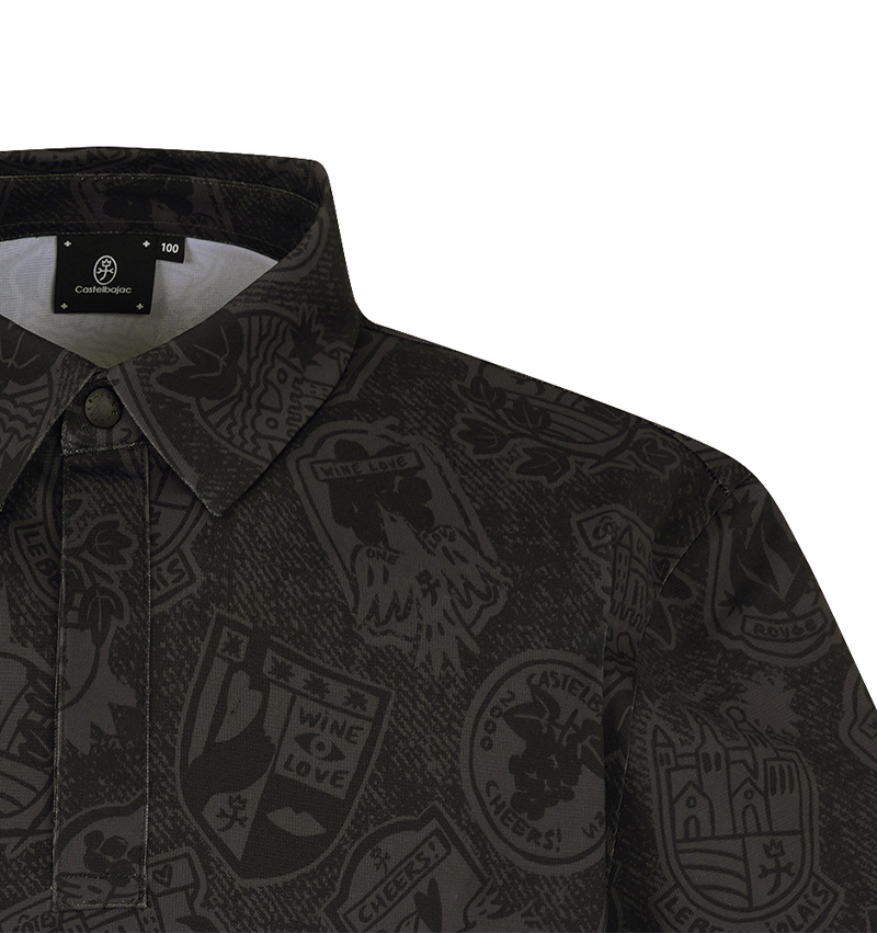 Castelbajac Men's Full-Print Short-Sleeve Collared T-Shirt - Black