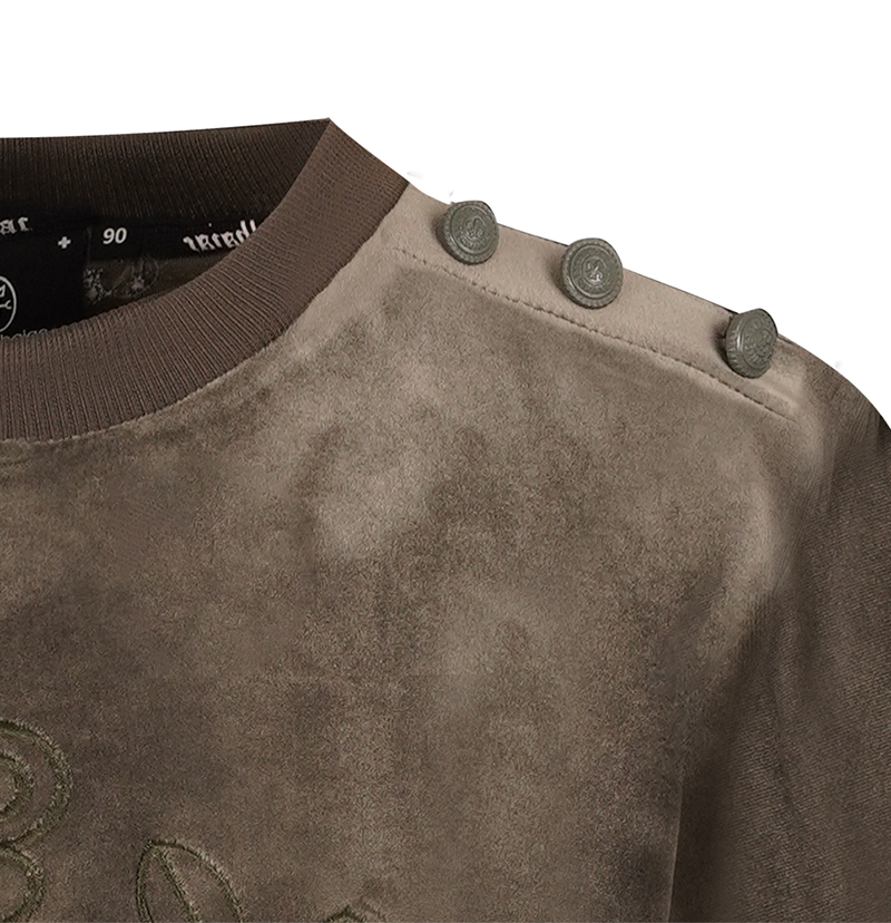 Castelbajac Women's Black Line Symbol Embroidered Velvet Man-to-Man T-Shirt - Khaki