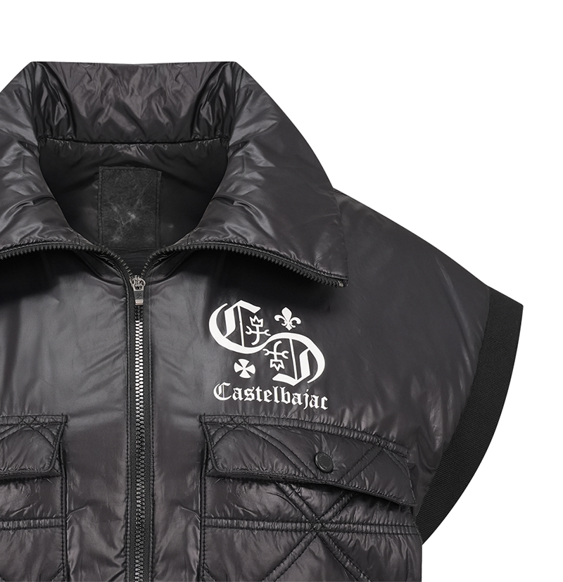 Castelbajac Women's Black Line Glossy Quilted Point Padded Crop Vest - Black