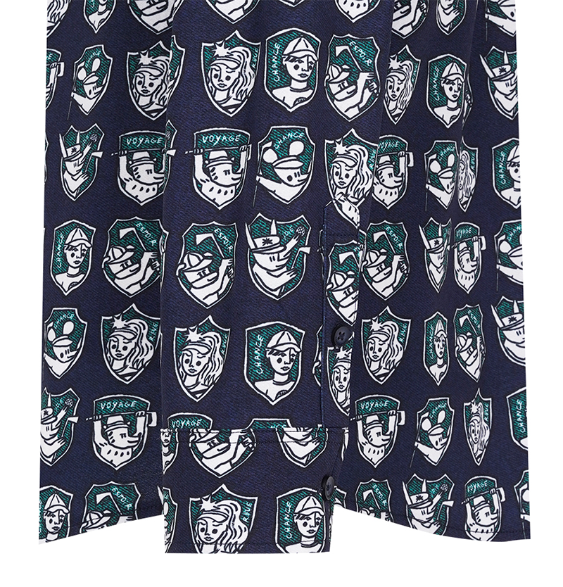Castelbajac Men's Full-Length Pattern Jersey Shirt - Navy