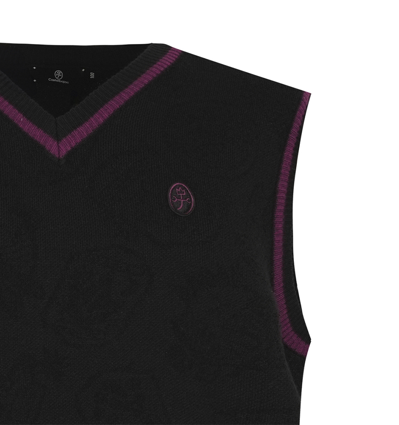 Castelbajac Men's Emblem Pattern Jacquard Knit Vest - Black