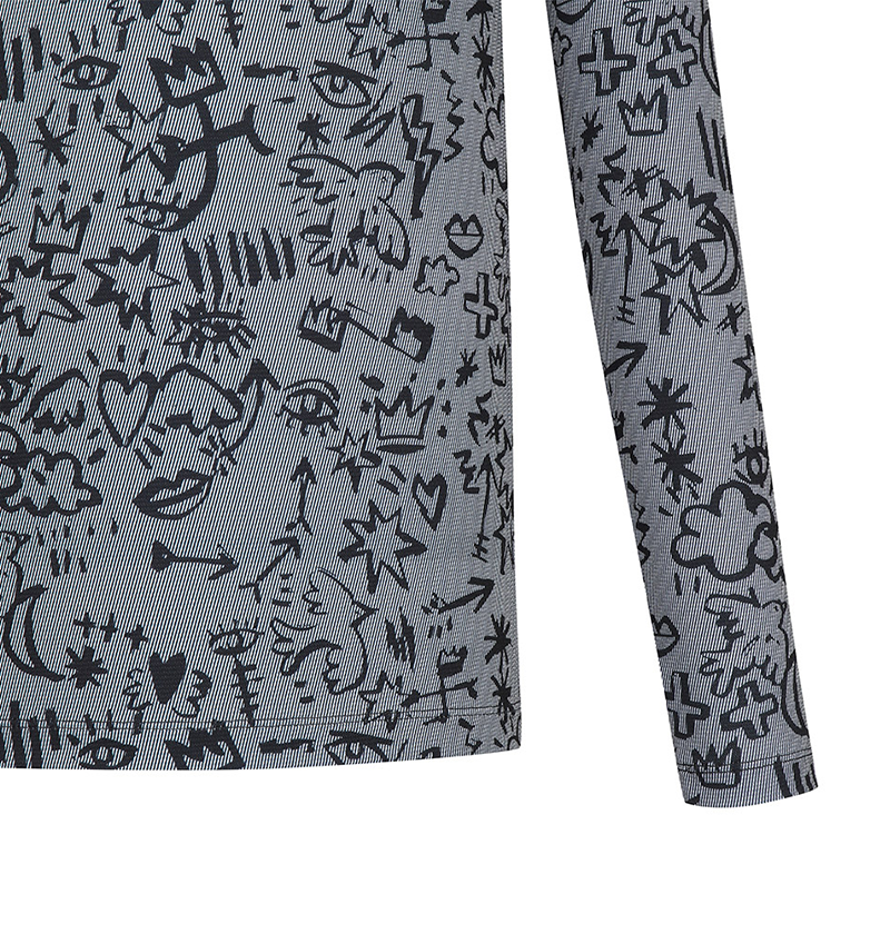Castelbajac Men's Seasonal Pattern Long-Sleeve Collared T-Shirt - Black