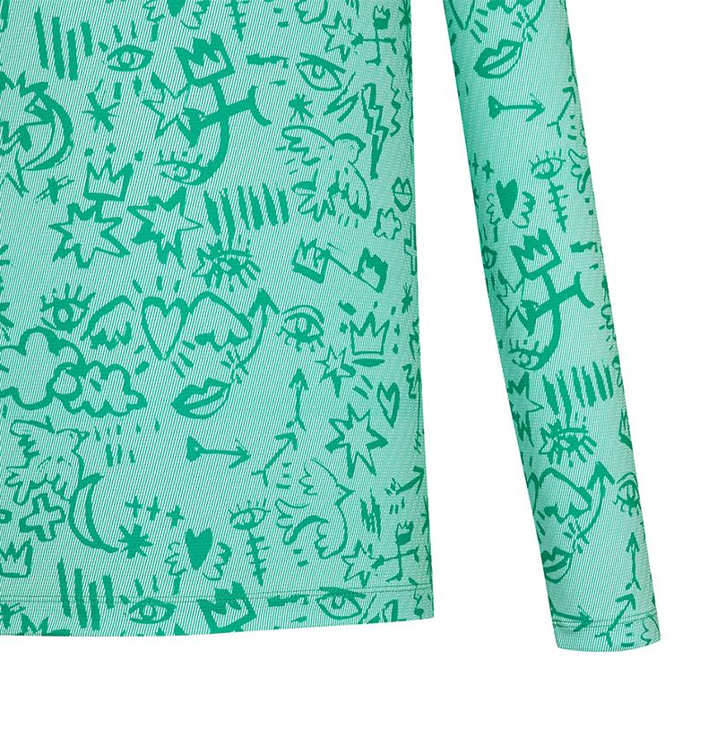 Castelbajac Men's Seasonal Pattern Long-Sleeve Collared T-Shirt - Green