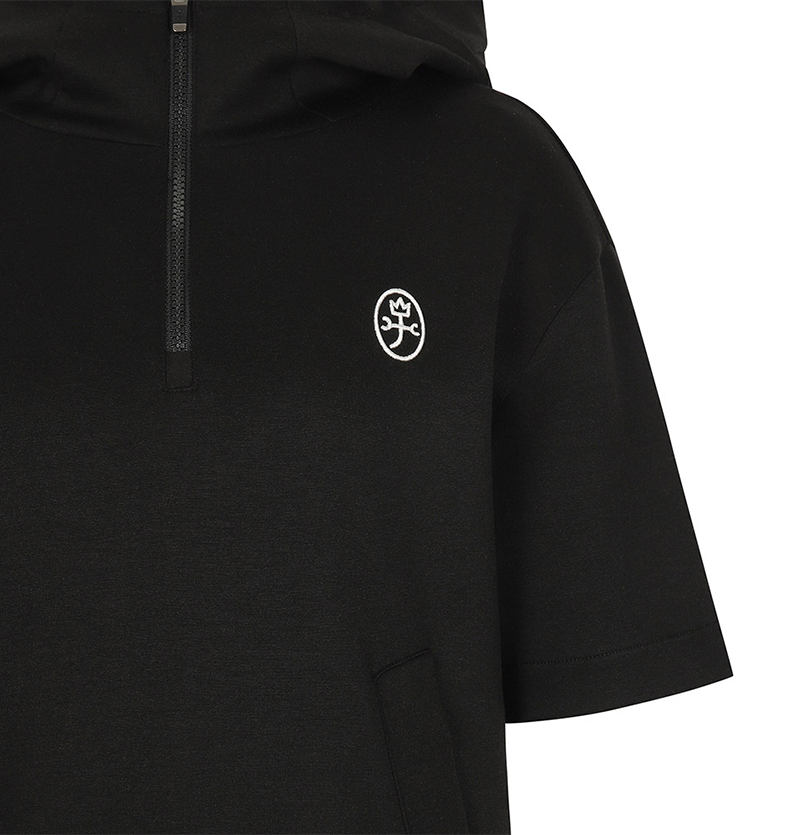 Castelbajac Women's Short-Sleeve Jersey Half-Zip Hooded T-Shirt - Black