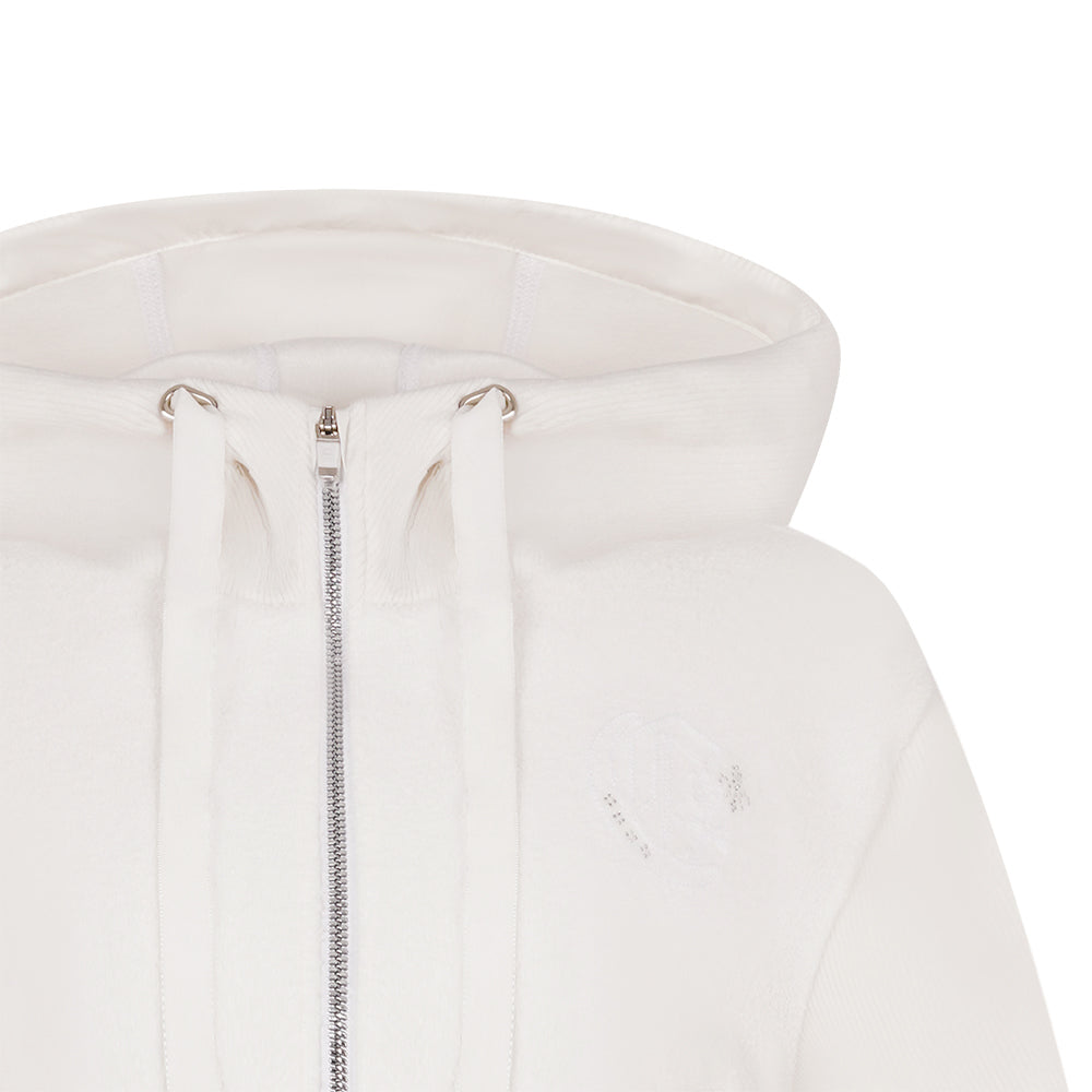 Women's Black Line Embroidery Point Mix Hooded Zip-Up - White