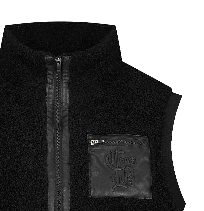 Castelbajac Women's Black Line Leather Pocket Point Pleated Vest - Black