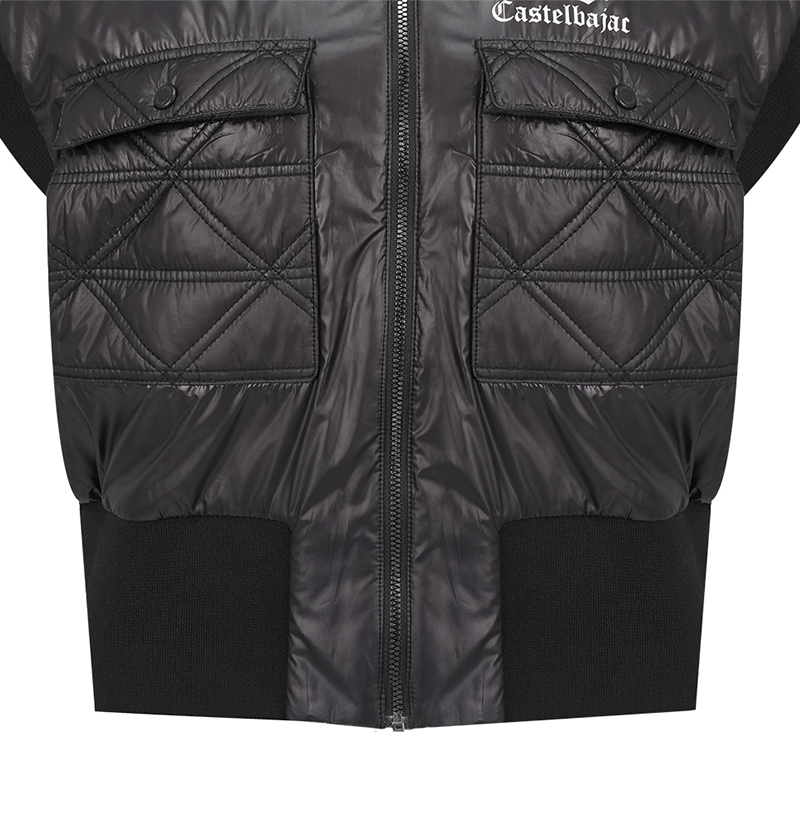 Castelbajac Women's Black Line Glossy Quilted Point Padded Crop Vest - Black