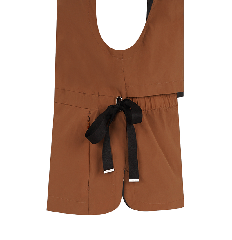 Women's Detachable Hooded Zip-Up Vest - Brown