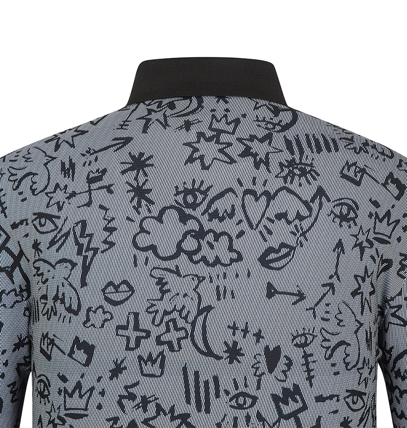 Castelbajac Men's Seasonal Pattern Long-Sleeve Collared T-Shirt - Black