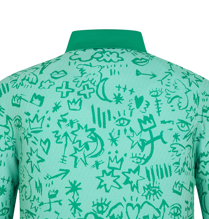 Castelbajac Men's Seasonal Pattern Long-Sleeve Collared T-Shirt - Green