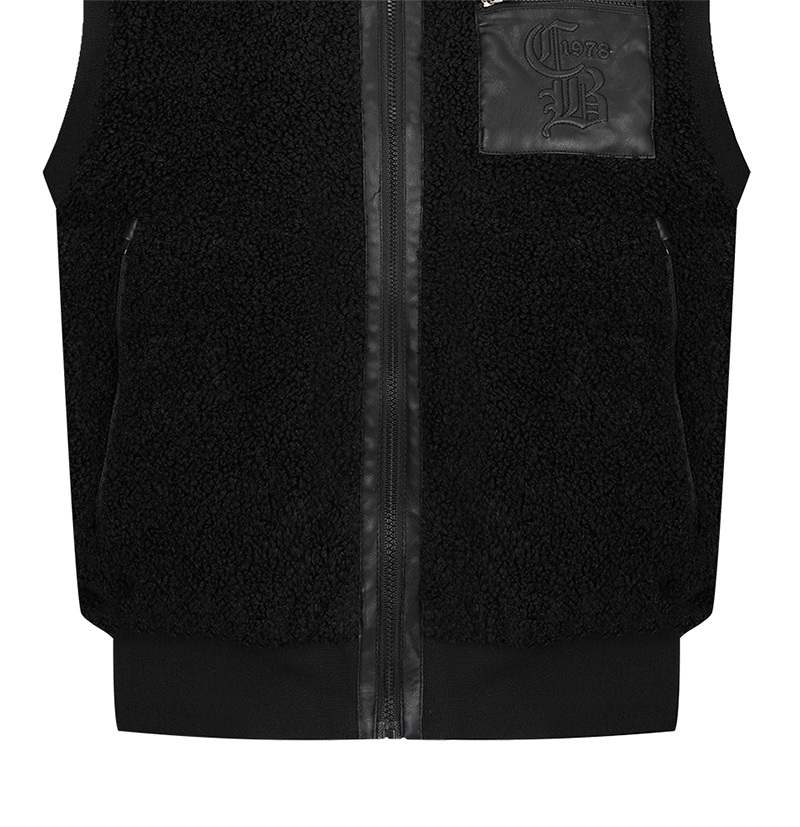 Castelbajac Women's Black Line Leather Pocket Point Pleated Vest - Black