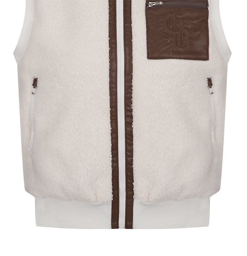 Castelbajac Women's Black Line Leather Pocket Point Pleated Vest - White