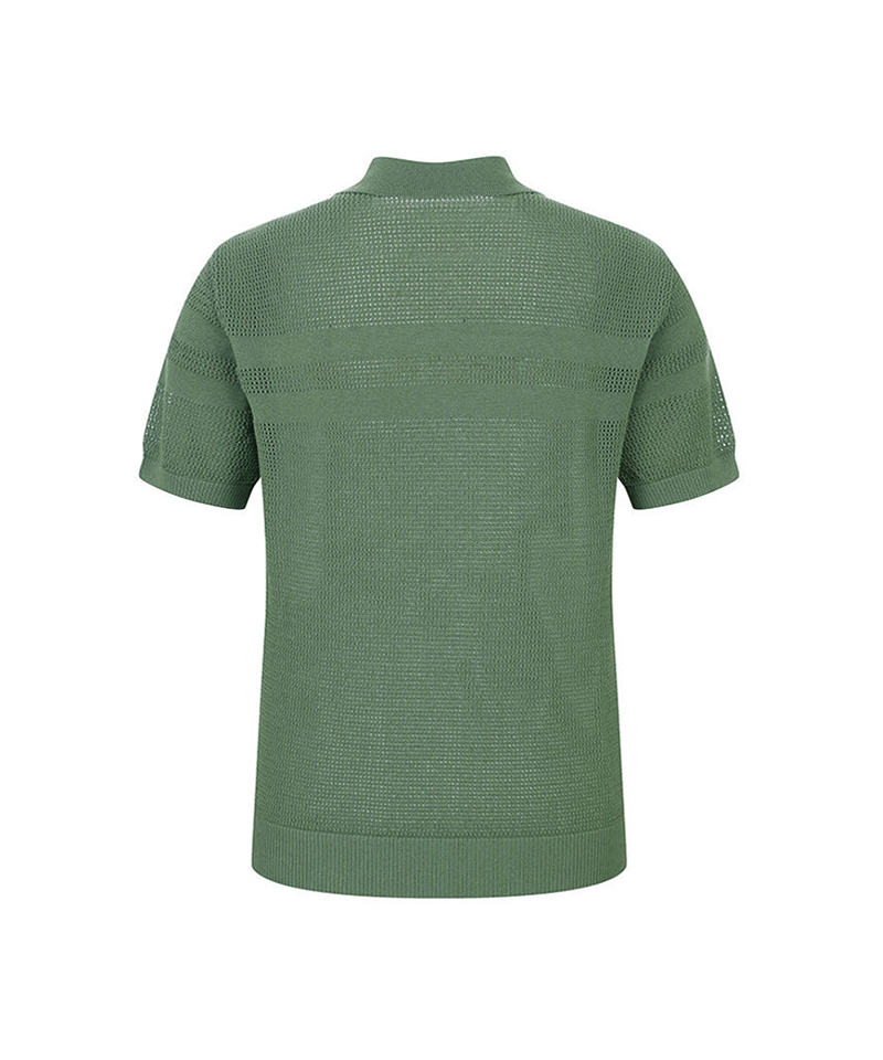 Castelbajac Men's Mesh Collar Half-Zip Short Sleeve Knit - 2 Color