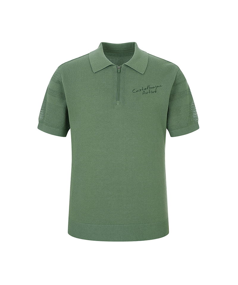 Castelbajac Men's Mesh Collar Half-Zip Short Sleeve Knit - 2 Color